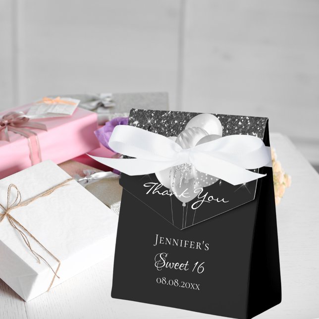 Tack för 16 svarta silver-ballonger presentaskar (Skapare uppladdad)