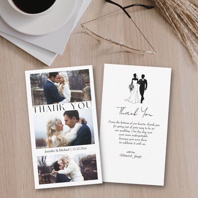 Tack för 3 fotokollage, minimal bröllop anteckningskort (Skapare uppladdad)
