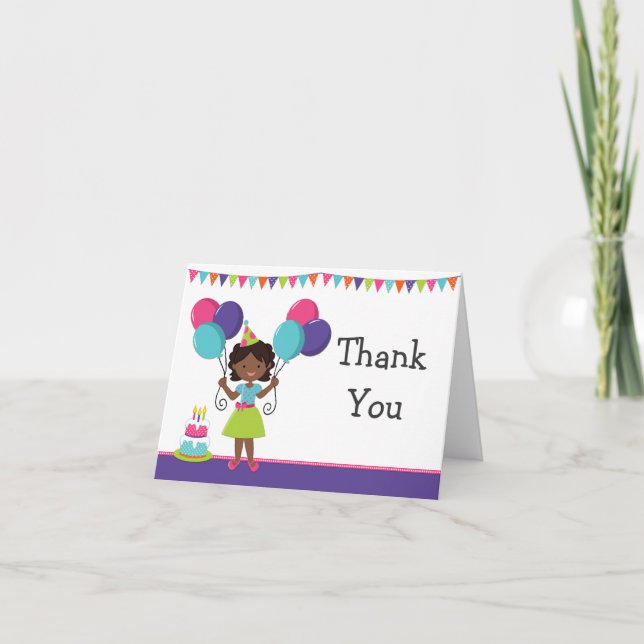 Tack för afrikansk amerikanflickafödelsedagsfest kort (Framsida)