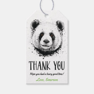 Tack för äkta panda Bear Birthday Presentetikett