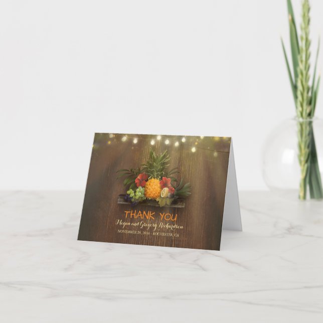 Tack för Ananas Tropisk Blommig Strandbröllop Kort (Framsida)