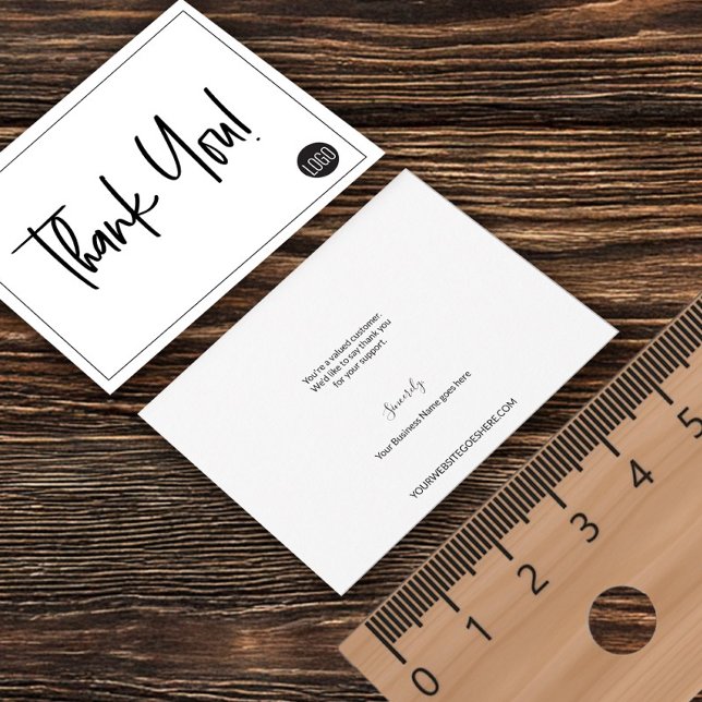 Tack för Anpassningsbar av enkel Black White Compa (Small business thank you note card with custom logo, message, website and company name.)