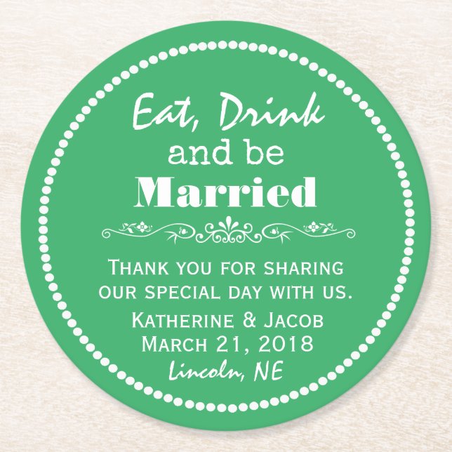 Tack för anpassningsbar Färg Bröllop Underlägg Papper Rund (Framsidan)