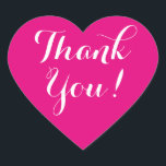 Tack för anpassningsbarnas färg-hjärta hjärtformat klistermärke<br><div class="desc">Anpassningsbarnas färg hjärta i bakgrunden tackar dig för bröllop,  möhippa,  förlovning,  årsdag,  födelsedag,  babydusch osv. Hjärtformsmärken med tack. Koral rosa eller anpassningsbar färg. Elegantens skripttext. Perfektens kuvertförseglingar/förseglare eller bröllopsfest ska vara försedda med en skylt som visar hur gästerna ska tackas. Neon rosa har kärlek hjärta.</div>