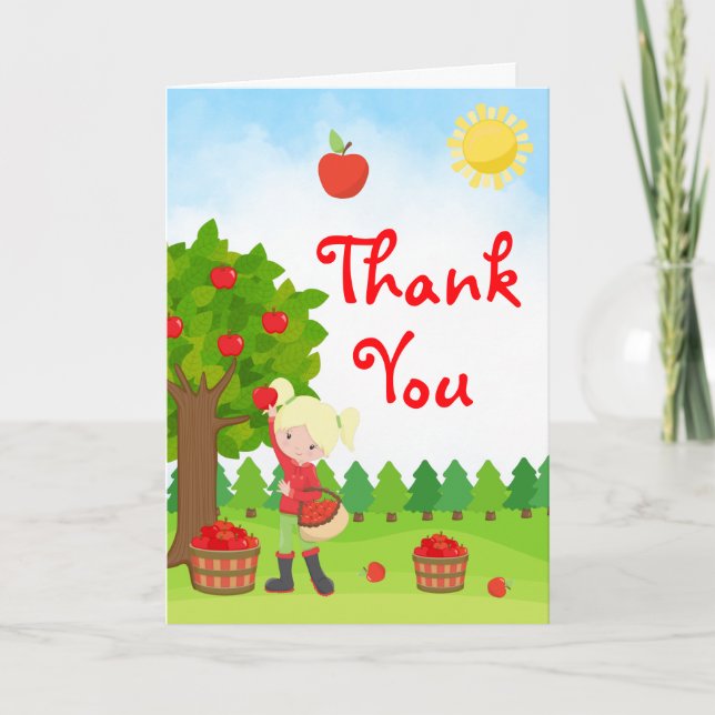 Tack för Apple Picking Blonde Hair Girl Birthday (Framsida)