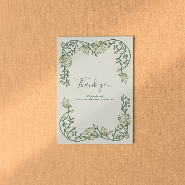 Tack för art nouveau mjuka söt ram kort (Art Nouveau soft pretty frame thank you with photo and message.)