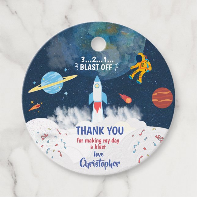 Tack för Astronaut-Födelsedagsfesten Gåvor Etiketter (Framsida)