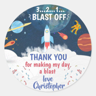 Tack för Astronaut-Födelsedagsfesten Runt Klistermärke