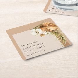 Tack för att Boho torkade Handflatan Rust Blommigt Underlägg Papper Kvadrat