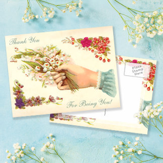 Tack för att du är du Vintage Hand med blommor Vykort