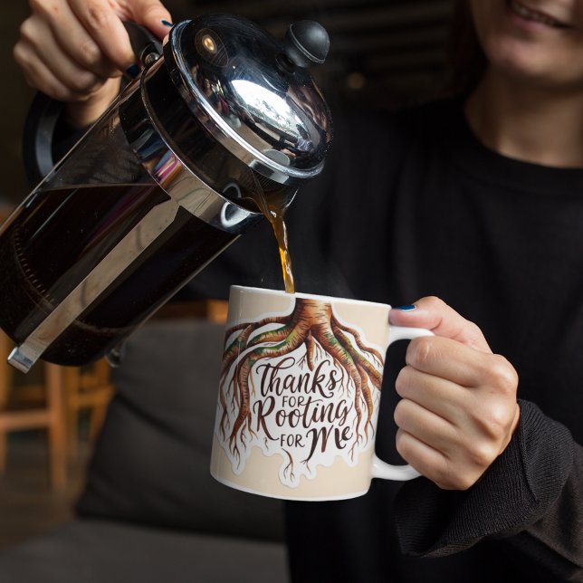 Tack för att du är här för mig Mugg (Show gratitude for your support with this, "Thanks for rooting for me" watercolor tree root mug! )