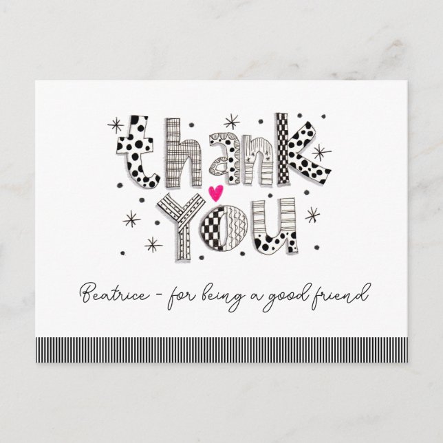 Tack för att du är min vän Whimsical Lettering Vykort (Framsida)