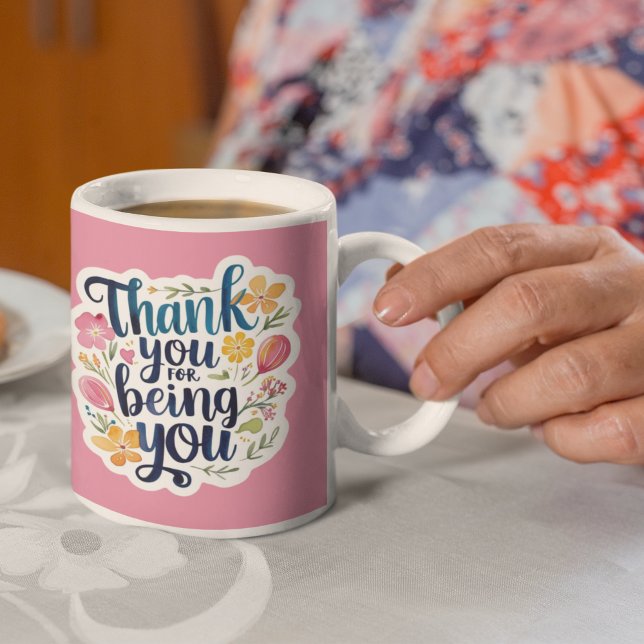 Tack för att du är Mugg (Thank someone special with this beautiful watercolor floral, "Thank you for being you" mug! )
