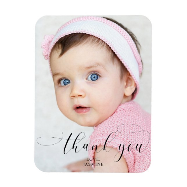 Tack för att du Baby Birthday Photo Elegant Swash Magnet (Vertikal)
