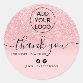 Tack för att du beställer chic logotyp rosa glitte runt klistermärke