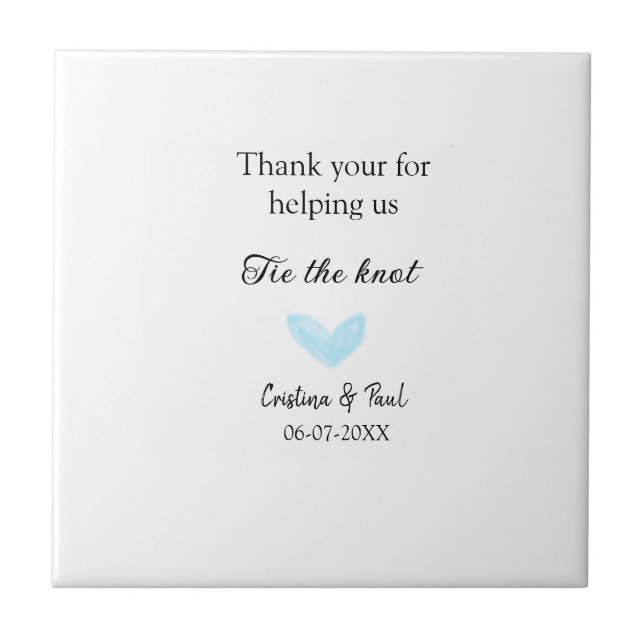 Tack för att du binder knölblått hjärta bröllop. kakelplatta (Framsidan)