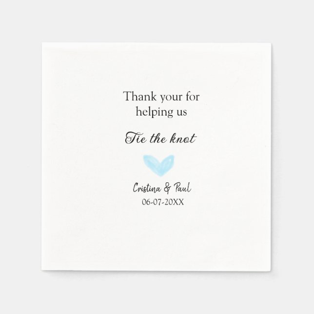 Tack för att du binder knölblått hjärta bröllop. pappersservett (Framsidan)