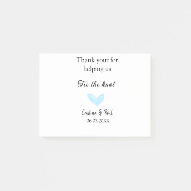 Tack för att du binder knölblått hjärta bröllop. post-it block (Framsida)