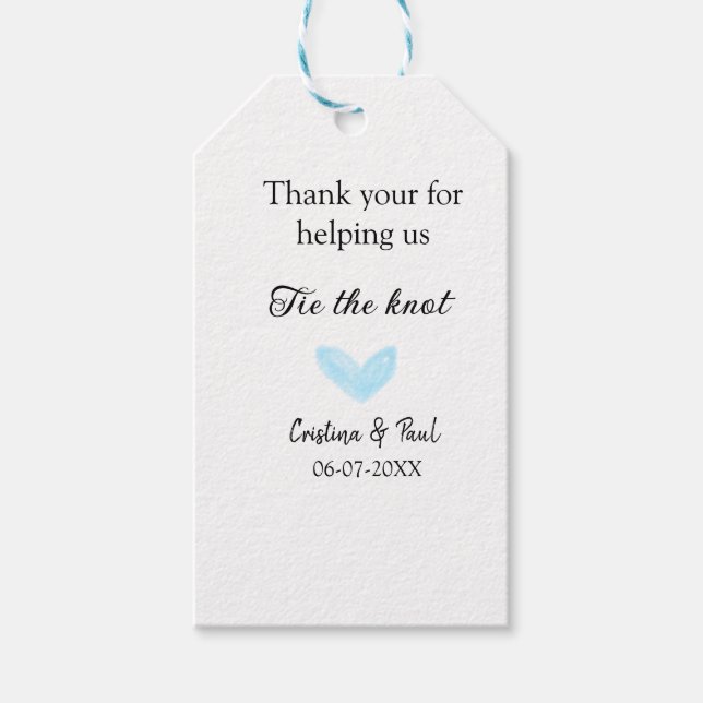 Tack för att du binder knölblått hjärta bröllop. presentetikett (Framsidan)