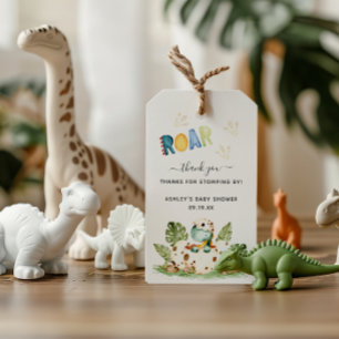 Tack för att du blev stammande av Dinosaur Baby Sh Presentetikett