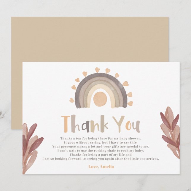 Tack för att du boho rainbow sunshine babydusch kort (Fram/baksida)