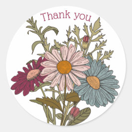 Tack för att du Boho retro vintage daisy Red blue  Runt Klistermärke