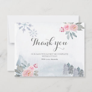 Tack för att du Card Winter Rosa Blommigt Gräs Trä Kort