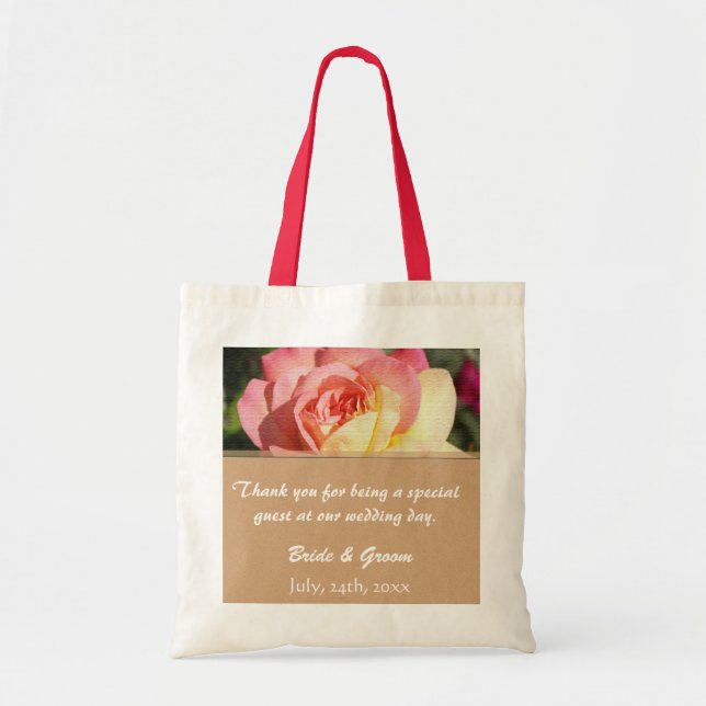 Tack för att du får rosa och gul ros-blommor tygkasse (Framsidan)
