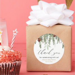 Tack för att du fick barnduschen i Rustic vinterti Runt Klistermärke