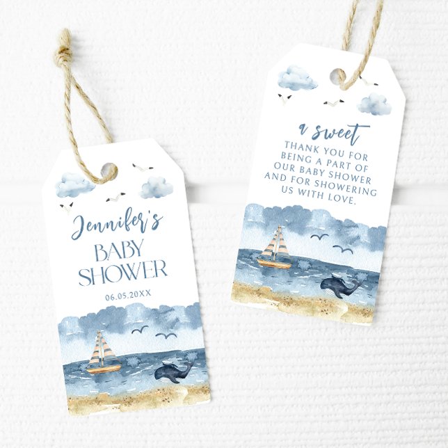 Tack för att du fick en blå nautisk havsvattendusc presentetikett (Skapare uppladdad)