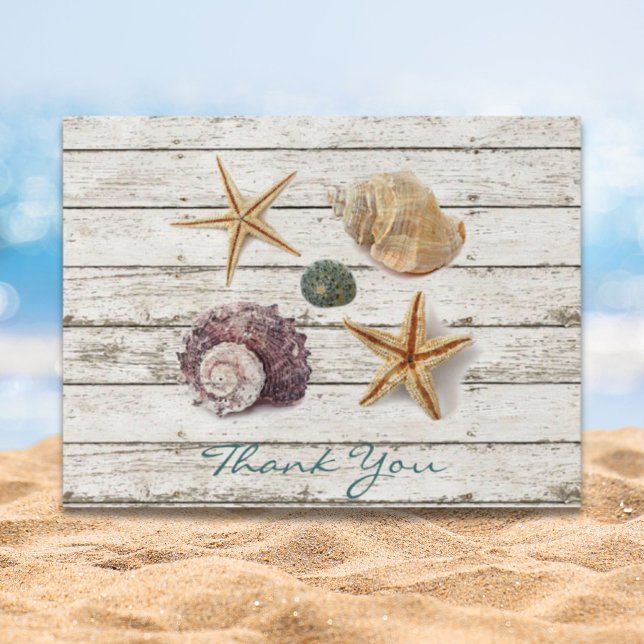 Tack för att du fick ett sommarbadsäck vykort (Coastal seashells beach wedding thank you postcard)