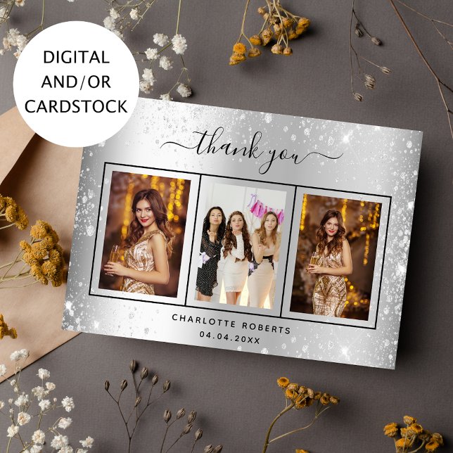 Tack för att du fick fotopapportet Silver glitter Inbjudningar (Skapare uppladdad)