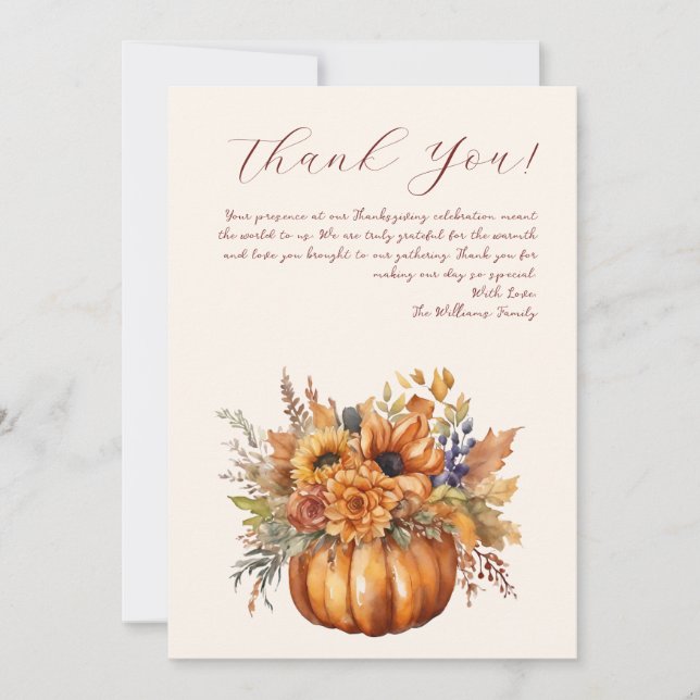 Tack för att du fick kort-Pumpkin med Blommor Inbjudningar (Framsida)