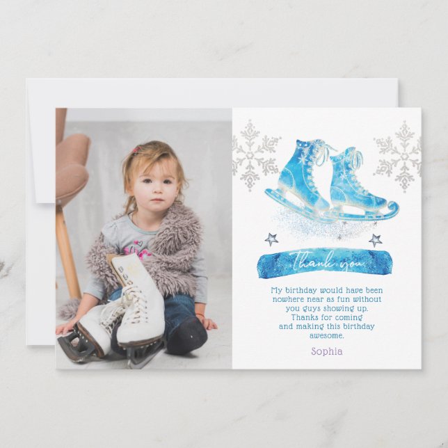 Tack för att du fick kortet Ice Skating Photo Birt Kort (Framsida)