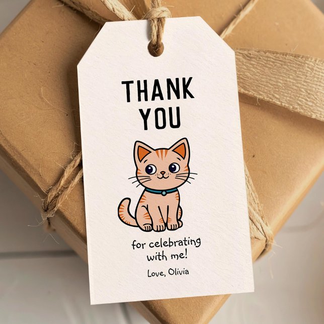 Tack för att du firar med lilla katt presentetikett (Skapare uppladdad)