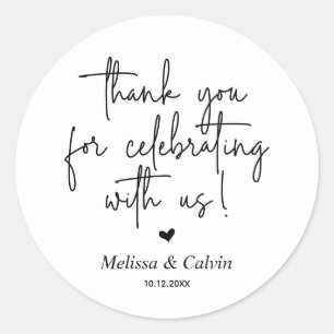 Tack för att du firar med oss Bröllop Sticker Runt Klistermärke