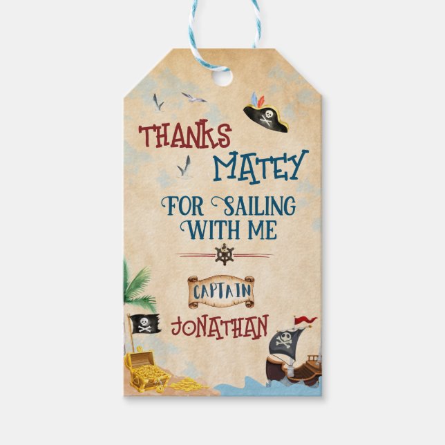 Tack för att du fyller år Kids pirat party Pojke Presentetikett (Framsidan)