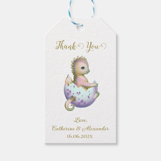 Tack för att du gav Märkre med söt babyduschdrake. Presentetikett (Framsidan)