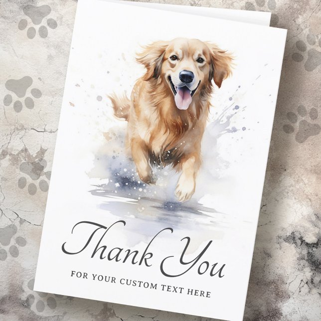 Tack för att du hämtar anpassningsbar med vattenfä kort (Golden retriever watercolor custom text thank you card)