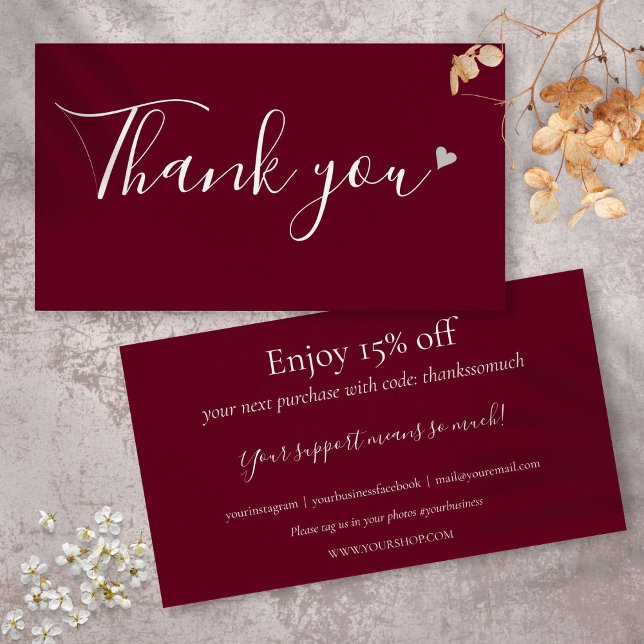 Tack För Att Du Handlar Burgundy Rabattkort Visitkort (Thank You For Shopping Burgundy Discount Card)