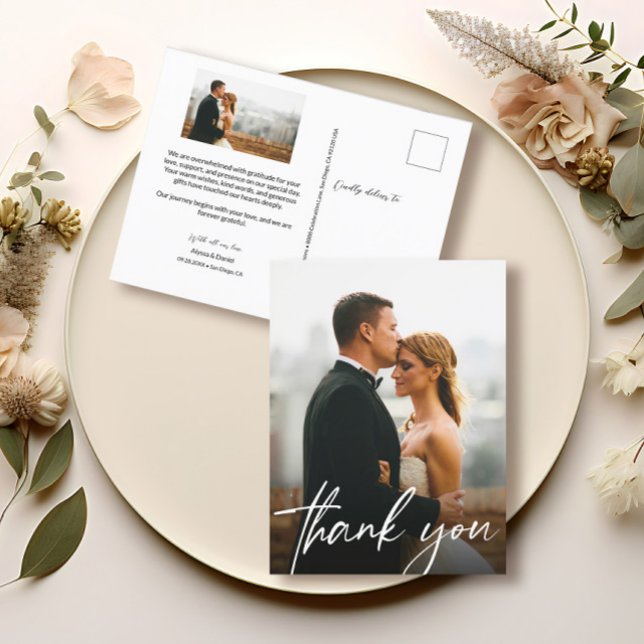 Tack för att du hanterar fotobröllop vykort (Elegant and chic photo wedding thank you postcards.)