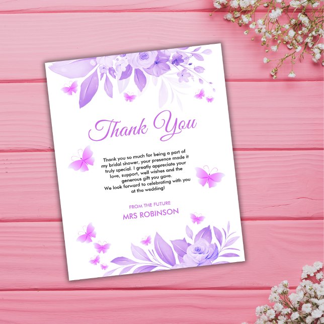 Tack för att du har ett budgeterat Butterfly-Möhip (Budget Butterfly Bridal Shower Thank You Card )