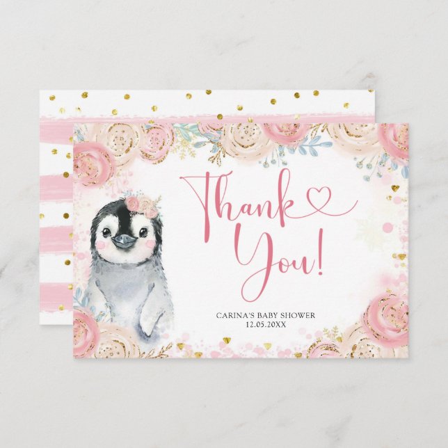 Tack för att du har ett kort för flicka Penguin Wi (Fram/baksida)