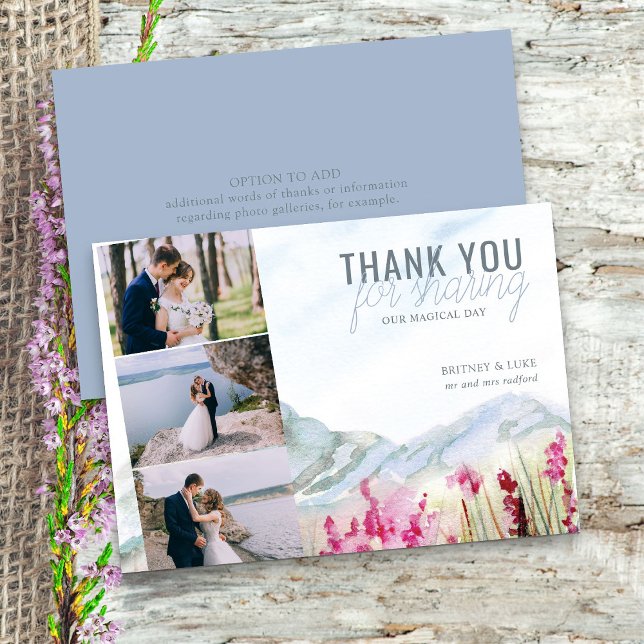 Tack för att du har ett kort för fotoutställningen (3 Photo Wedding thank you cards from Mountain Meadow collection)