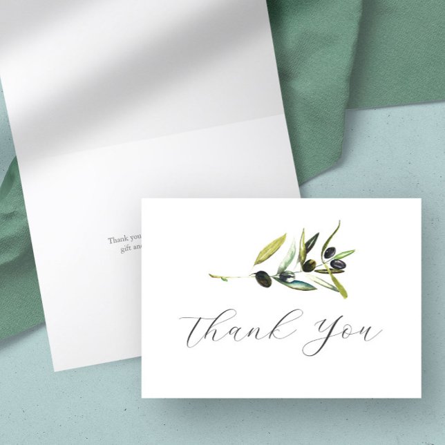 Tack för att du har ett kort med vattenfärg Olive  (Olive branch cards for Italian wedding original watercolor art by Victoria Grigaliunas DoTellABelle)