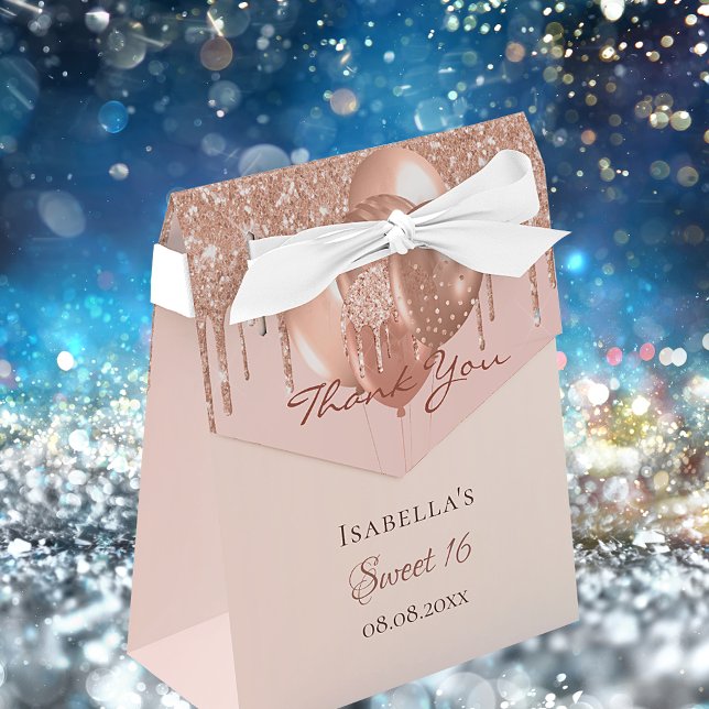 Tack för att du har fått 16 ro guld glitter-droppb presentaskar (Skapare uppladdad)