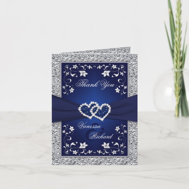Tack för att du har kortet Navy Silver Hearts FAUX (Framsida)