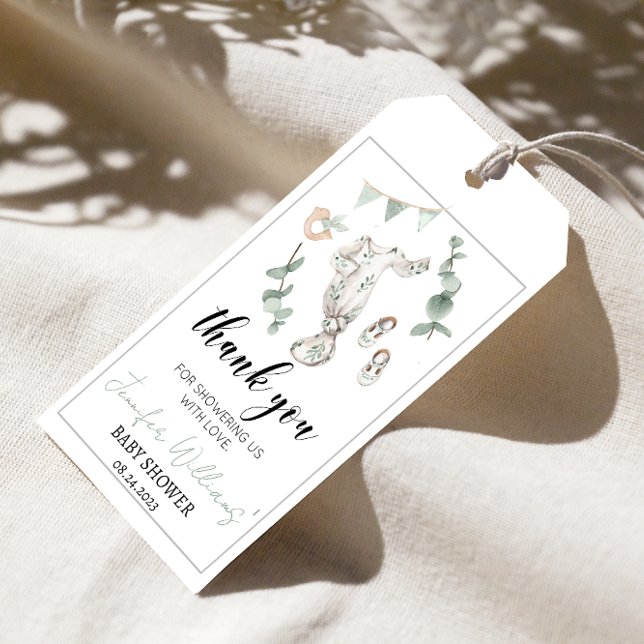 Tack för att du har märkre med gröntens eucalyptus presentetikett (Skapare uppladdad)