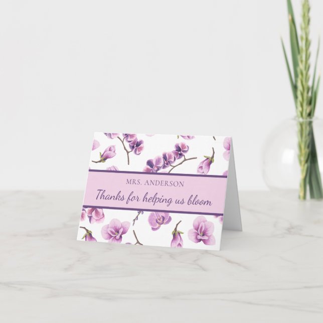 Tack för att du hjälper oss Bloom Teacher Greeting Kort (Framsida)