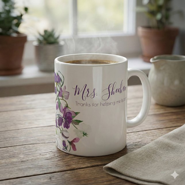 Tack för att du hjälpte mig blomma kopp (Thank someone special with this, "Thanks for helping me bloom" personalized floral mug! )